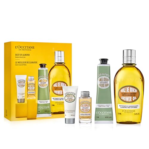 L'OCCITANE Almond Greatest Hits: Cleansing Shower & Supple Skin Oils, Moisturizer & Hand Cream, Purifies, Hydrates, Smooths Skin, Bath & Body Gift Set