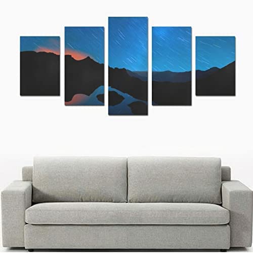 Tableau modulaire 5 pièces montagnes et étoiles pour décorer une grande pièce vide