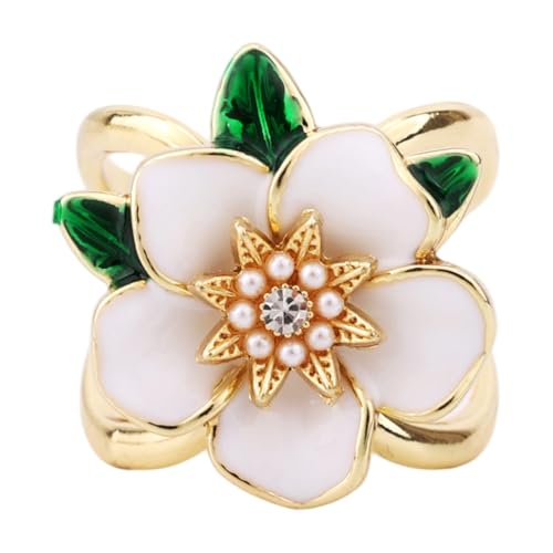 Elegant Gardenia Flower Scarf Ring, CZ Crystal Floral Clip F