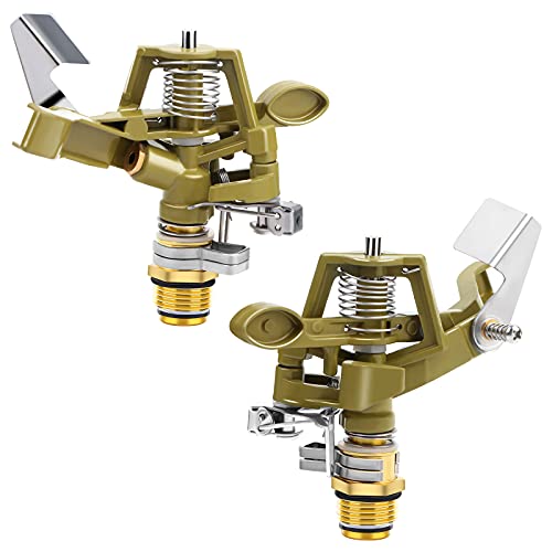 2 Pieces 1/2 Inch Metal Impact Sprinkler 25-360 Degrees Rotating Rocker Sprinkler Adjustable Male Thread Rotating Rocker Sprinkler Zinc Alloy Lawn Garden Irrigation Sprinkler