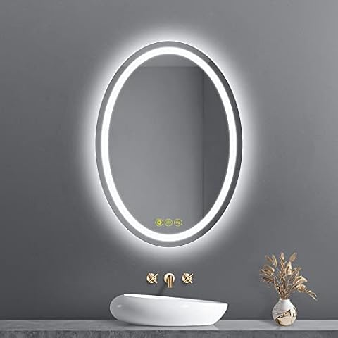 AI-LIGHTING Badspiegel Oval mit Beleuchtung 50 x 70 Badezimmerspiegel Cover