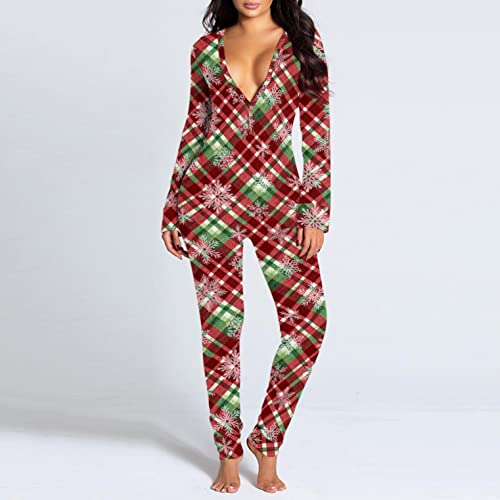 IQYU Kerstmis jumpsuit dames sexy pyjama strakke jumpsuits eendelig slaapoverall volwassenen romper eendelig onesie met functionele klep huispak Kerstmis overall slaapkleding pyjama's - Afbeelding 3