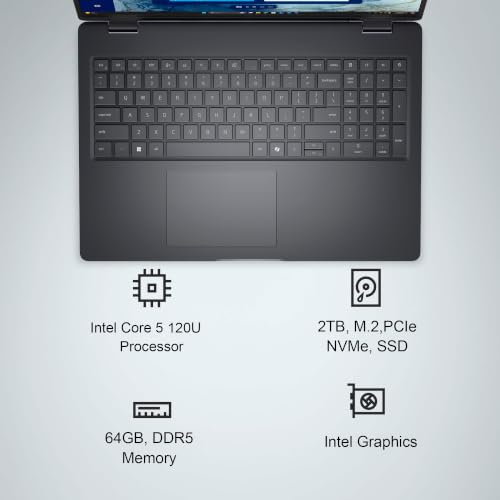 Image of Dell Pro 16 PC16250 Laptop, Intel Core 5 120U, 64GB DDR5 RAM, 2TB SSD | Next Gen Latitude 5550, Business AI PC, 16 inch FHD+ Anti-Glare, > Ultra 5 125U, R Webcam, Thunderbolt 4, Backlit, Win 11 Pro