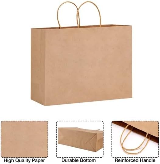 Miniatura 4 de ProLine - Bolsas de papel kraft para compras, 16 x 6 x 12 pulgadas, bolsas de papel marrón con asas a granel, grandes bolsas de papel reciclado,