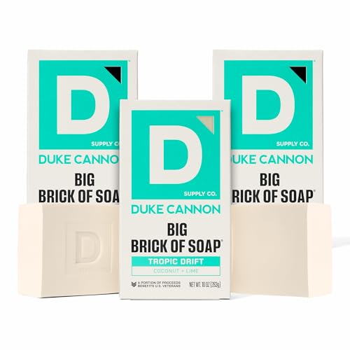 Image of Duke Cannon Big Brick of Soap Tropic Drift 3 Pack - Large 10 oz Men's Bar Soap with Coconut & Lime Scent, Triple-Milled Long-Lasting Body Soap for Daily Shower Use