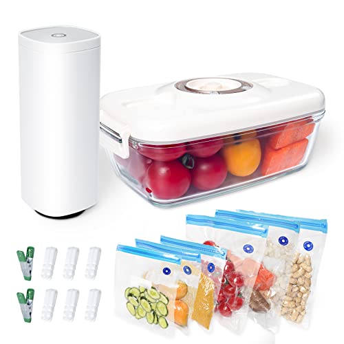 Finway Vacuum Seal Containers,Food Saver Containers for Vacuum Seal,Marinade Container, Vacuum Storage Container Set,16-Piece,Dishwasher/Freezer Safe, BPA Free, Sous Vide(Plastic)