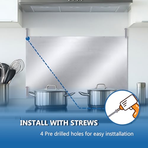 UFaucet 24 x 30 Inch Stainless Steel Backsplash for Stove, Ultra Flush Wall Protector, Splatter Guard with 4 Pre-Drilled Holes & Matching Screws, Easy Install for Kitchen Walls & Range Hoods Accessory by Ufaucet - Used condition - Image 6