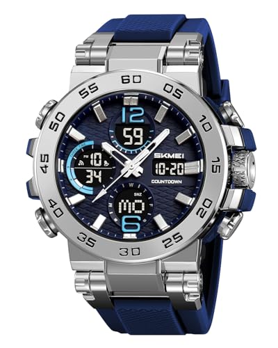 FANMIS �����Y �A�i���O �f�W�^�� �f���A���f�B�X�v���C �X�|�[�c�E�H�b�` �~���^���[ ���@�\ 50m �h�� LED �r���v �A���[�� �X�g�b�v�E�H�b�` �o�b�N���C�g 12����/24���� �A�E�g�h�A �����j���O ���j, Z Blue, �J�W���A���B