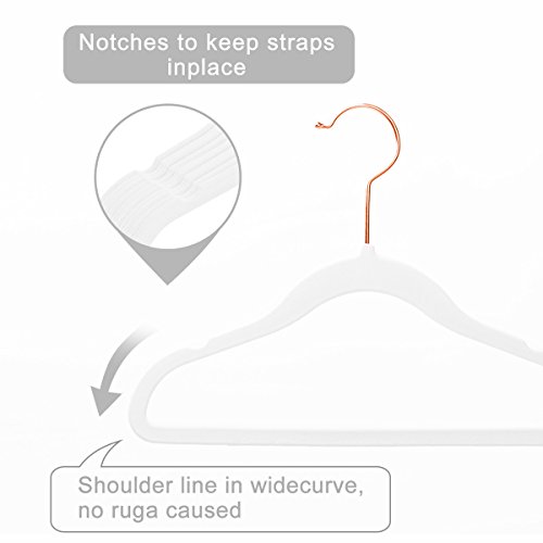 Mizgi Premium Kids Velvet Hangers (Pack Of 50) With Copper/Rose Gold Hooks,Space Saving Ultra Thin,Non Slip Baby Hangers For Children's Skirt Dress Pants,Clothes Hangers(White) #TOP1