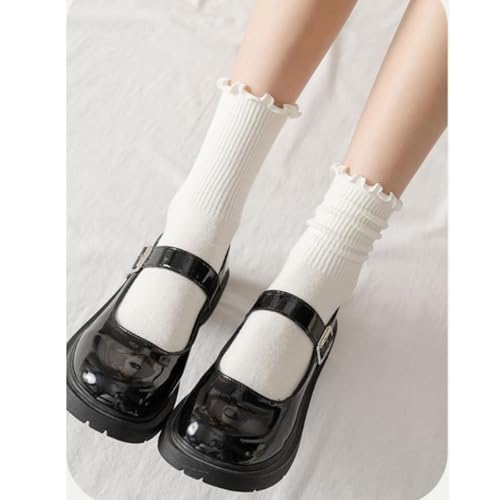 Cute Women's White Ruffle Socks: Frilly Ankle-Length, Breathable Cotton, Warm & Soft Casual Crew Socks for Women - 6 Pack4