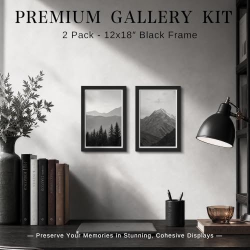 Image of VCK 12x18 Picture Frame with Real Glass, Black Wood, 11x17 Mat, 2 Pack