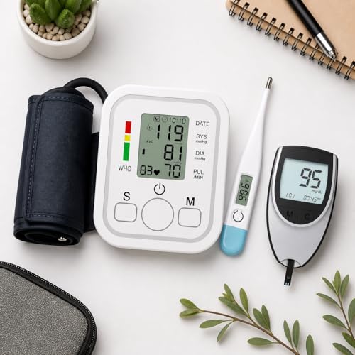 Image of Aika (Combo Pack) AK-555 Automatic Measuring BP Monitoring Machine for Home with Voice Broadcast, Accurate Measurement & AK-33 Blood Glucose Monitor & AK-45 Digital Thermometer (1 Set)