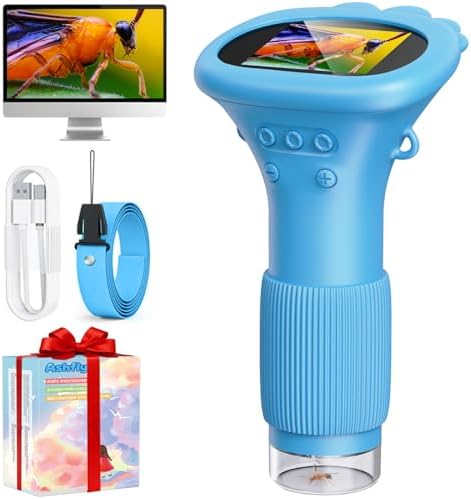 Digitales Mikroskop für Kinder, 1000X, Foto & Video (Blau) | Tragbares Taschenmikroskop für Garten, HD Bildschirm USB Microscope Lupe, Wald & Experimente-Kindermikroskop Spielzeug