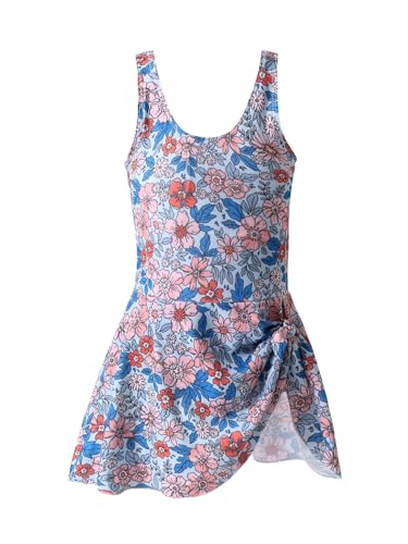 Image of Girls One Piece Swimdress Floral Skirt Bathing Suit Swim Hawaiian Beach Swimwear 4-14Y