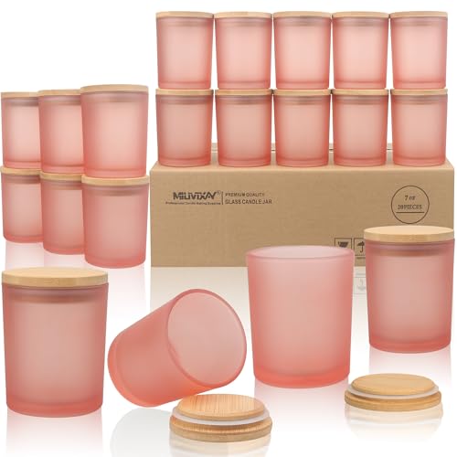 Opiniones de Velas en frasco que puedes comprar esta semana. 43 MILIVIXAY Paquete de 20 tarros de vidrio grueso de color rosa mate de 7 onzas con tapas, tarros de vela vacíos a granel para hacer velas, recipientes de especias y polvo