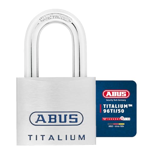 ABUS Cadenas Titalium 96TI/50 - corps de serrure léger en aluminium spécial massif - serrure de cave avec clé réversible - de sécurité ABUS 8 - argenté