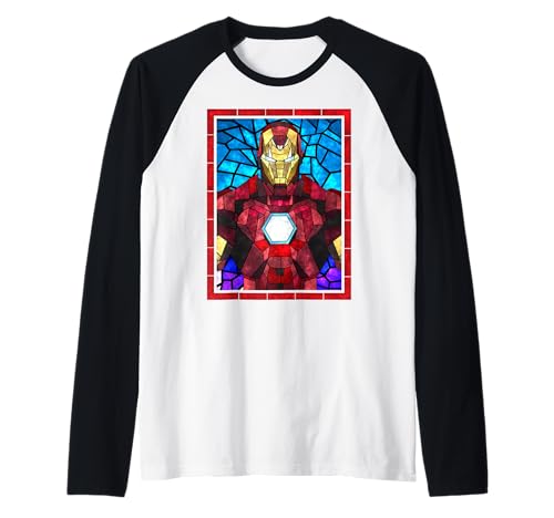 T-shirt Baseball Iron Man Marvel avec Portrait Effet Vitrail Style Raglan
