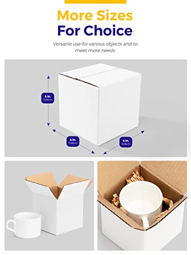 MESHA White Corrugated Mailing Box 4X4X4 Shipping Boxes Cardboard For Small Business Packaging Mailer 25PACK
