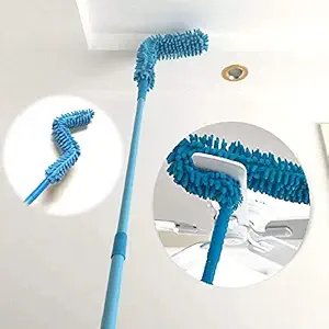 GLIVE (LABEL) Microfiber Cleaning Duster Feather Duster Bendable & Extendable Fan Cleaning Brush with Extendable Rod Microfiber Fan Cleaning Duster Flexible Fan mop Cleaning Brush (Steel)