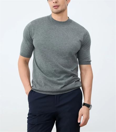 Men’s Knitted Wool Sweater Short Sleeve Round Neck Slim Fit Solid Color Comfort Summer Casual Base Layer Pullover4
