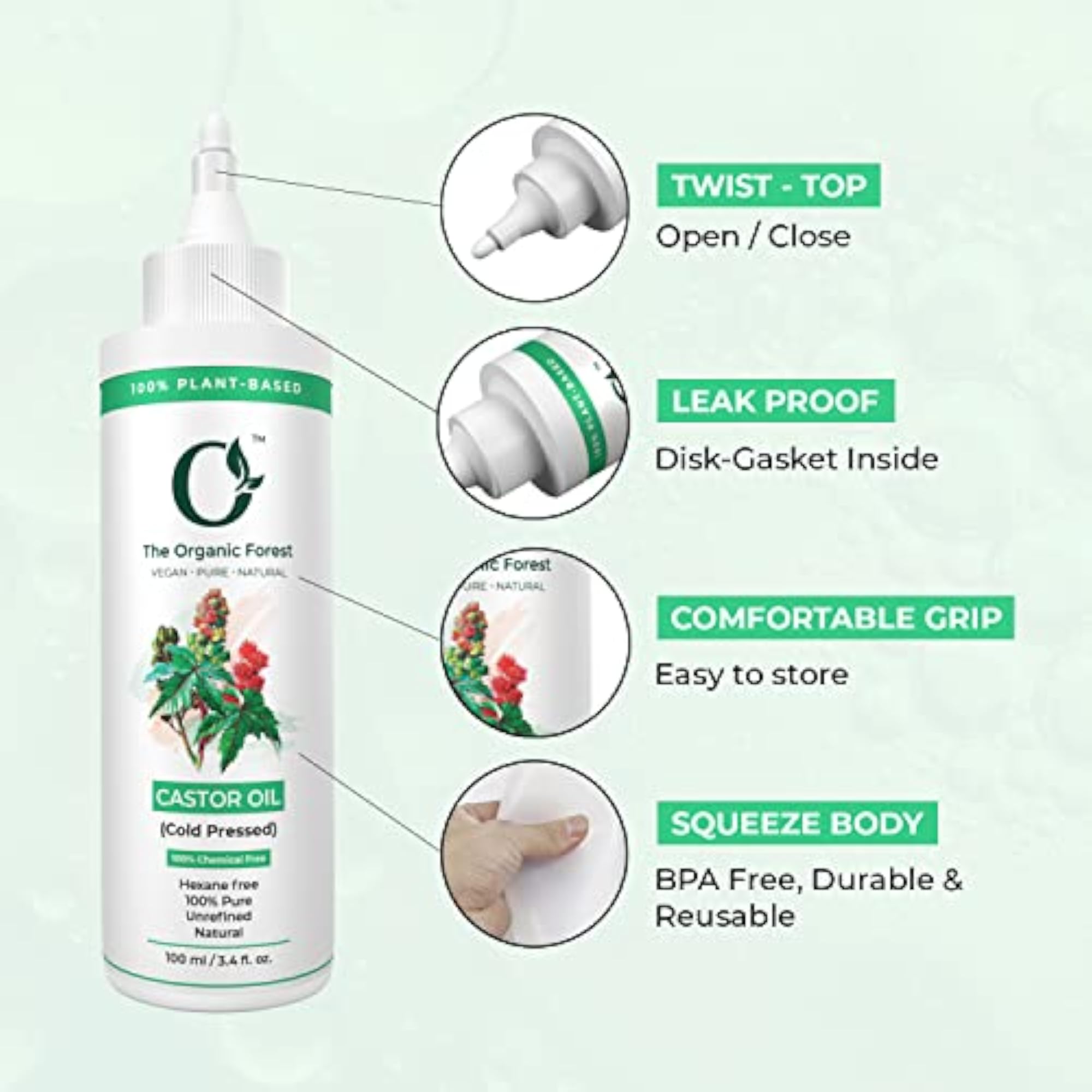 100% Cold Pressed Castor Oil for Hair Growth, 100 ml
