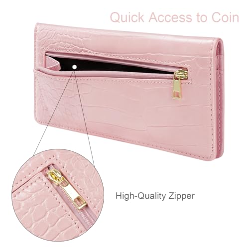 Image of Wallet Women Bifold Faux Crocodile Leather Slim Thin Long Wallets
