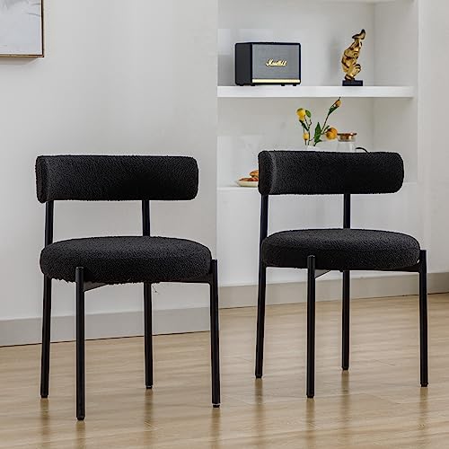 Locus Bono Boucle Dining Chairs Set of 2, Modern Upholstered Dining Room Chairs, Armless Kitchen Chair for Dining Room, Living Room, Black Metal Legs (Black, 2 PCS) Locus Bono Boucle Dining Chairs Set of 2, Modern Upholstered Dining Room Chairs, Armless Kitchen Chair for Dining Room, Living Room, Black Metal Legs (Black, 2 PCS)