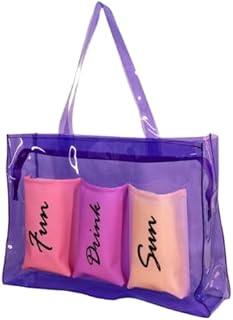 Neon Clear Beach Bag with Pockets