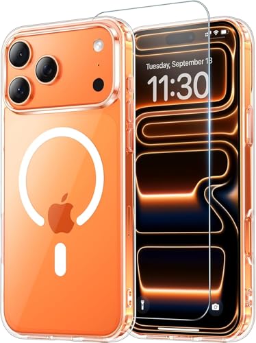 Image of for iPhone 17 Pro Max Case Clear with Screen Protector, Compatible with Magsafe, Anti-Yellowing, Military-Grade Protection, Shockproof Slim Magnetic Phone Case Cover, Transparent