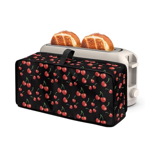 Babrukda Cherry Print Slim Toaster Cover Compatible with 2 Slice Long Slot Toasters Trendy Bread Maker Cover for Most Standard Kitchen Bread Maker Foldable Washable Home Decorations