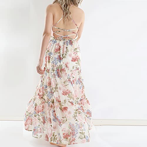 Flofallzique Girls Maxi Dress Summer Spaghetti Strap Long Birthday Party Kids Floral Boho Sundress(6, Cream) #TOP4