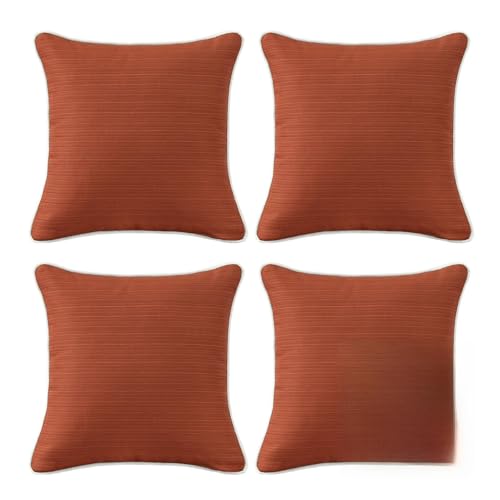 Unimatta Decorative Outdoor Water Repellent Throw Pillows with Inserts, Set of 4, 18" x18" Pillows for Patio, Backyard, Bed, Couch, and Patio Furniture, Tangerine