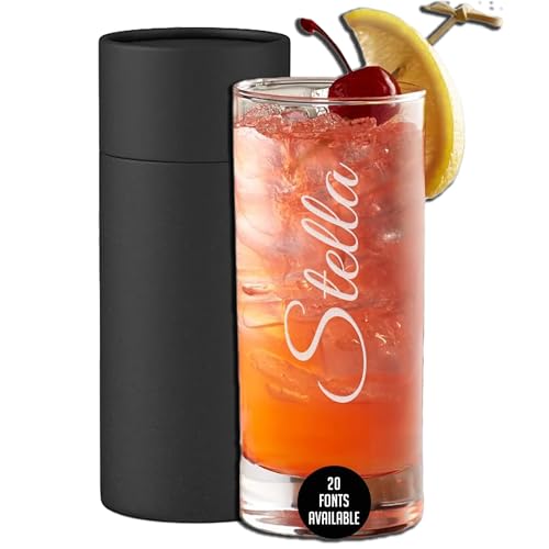 Personalized Gifts Etched 11.5oz Collins Cocktail Glass - Customized Gifts for Women Men, Vertical Name Engraved Highball Glass Birthday Gift, Fun Custom Gift Her, Woman, Regalos Personalizados Vasos