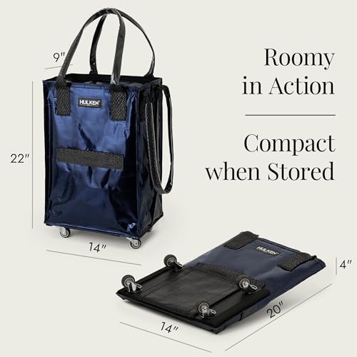 (Small, Midnight Blue) Reusable Grocery Bag On Wheels, Shopping Trolley, Rolling Tote, Zipper Closure, Lightweight, Carries Up to 66 lb, Folds Flat