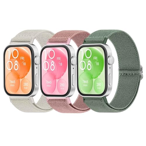 Image of 【3 PACK】 Elastic Straps for Huawei Watch Fit 4/4 pro/Fit 3, Stretchy Adjustable Nylon Stylish Wristband Nylon Replacement Band 3-Pack 02