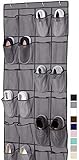 Gorilla Grip Large 24 Pocket Shoe Organizer, Breathable Mesh, Holds Up to 40 Pounds, Sturdy Hooks, Space Saving, Over Door, Storage Rack Hangs on Closets for Shoes, Sneakers or Home Accessories, Gray