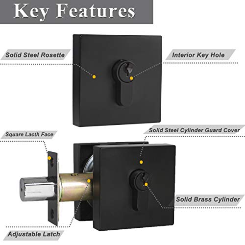Probrico Square Deadbolt, Flat Black Double Cylinder Different Key Set For Interior And Exterior, 1 Pack #TOP4