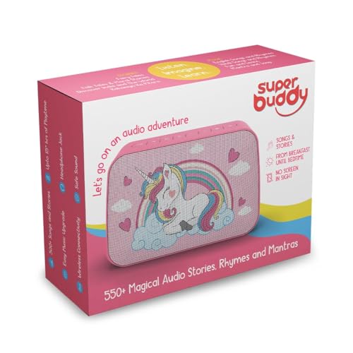 Image of TARBULL SuperBuddy Kids Screen Free Audio Speaker, 550+ Stories, Rhymes & Mantras Preloaded, Musical Toy with Content Upgrade & Bluetooth, Birthday Gift for Boys & Girls 3 to 10 Years (Unicorn)