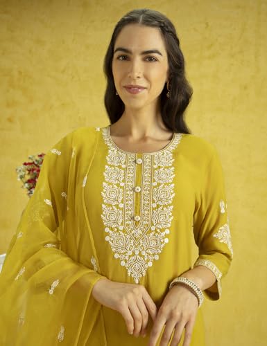 Image of Kaari Women's Embroidered Kurti Set with Dupatta | Ethnic Suits with Embellished Dupatta | Everyday and Festive Kurti Set for Women