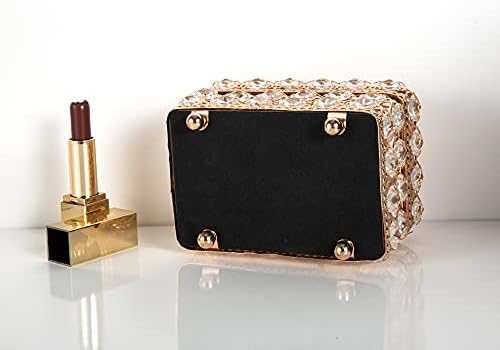 Feyarl Real Glass Mirror Crystal Jewelry Box Trinket Box Earrings Rings Treasure Organizer Storage Keepsake Box with Lid for Wedding Dresser Room Deco Birthday Gift (Gold)