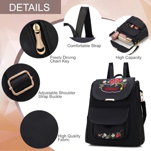 Image of IRMAO Women's Embroidered PU Leather Backpack | Stylish College Bag for Women & Girls | Multi-Purpose Office, Travel & Casual Backpack with Shoulder Straps (Strawberry)