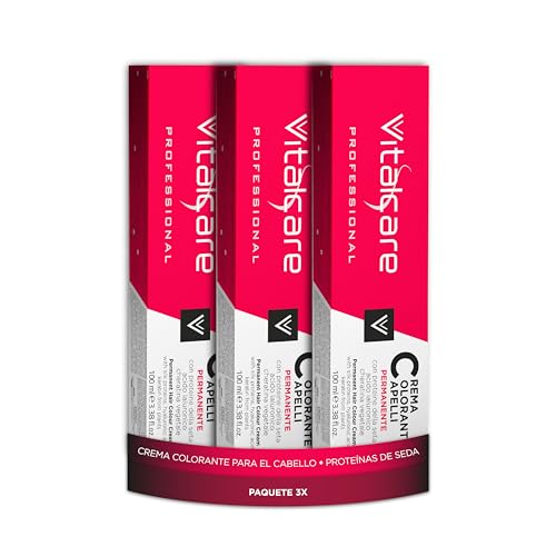 Vitalcare | Professional - Coloración Permanente Profesional, Crema Colorante para el Cabello, Tinte Capilar con Proteínas de Seda, n° 6/6, Rojo Intenso, Multipack 3uds x 100ml