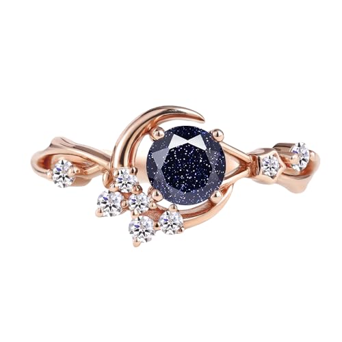 Gemstone Engagement Rings for Women Gemstone Ring Unique Moon Star Ring 10K 14K 18K White Yellow Rose Gold Gemstone Engagement Ring Anniversary Promise Ring