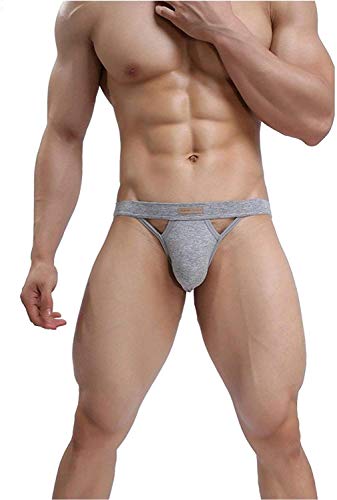 KAMUON Men’s 3-Pack Cotton Jock Strap Sexy Athletic Thongs Underwear Jockstrap (US M = Asian Tag L : Waist 32"-34", Black+Orange+Grey) - Thumbnail 2