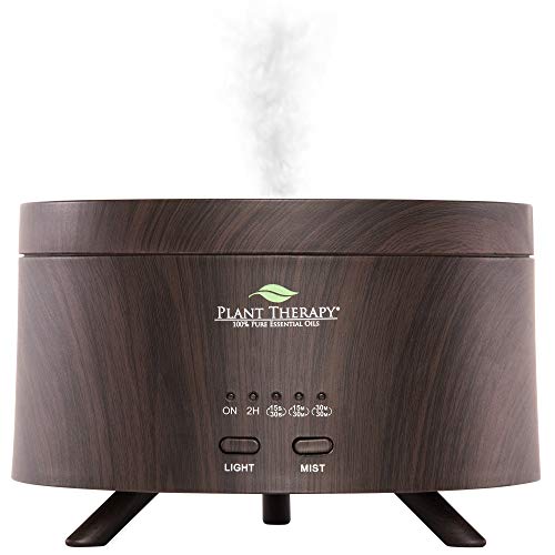 Plant Therapy AromaFuse Aromatherapy Essential Oil Diffuser 380 mL, Wood-Grain - Premium, Quiet, Atomizing Humidifier, 5 Timer Settings, 3 Dimmable LED Night Light Settings, Auto Shut Off
