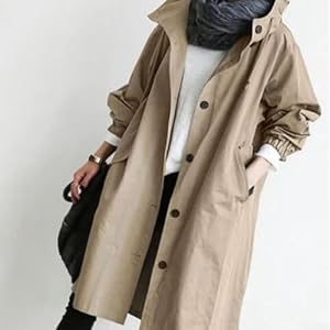 Trench ample à capuche à manches longues en coton pour femme avec boutons surdimensionnés sur le devant et poches pour le bureau, les voyages, le printemps, l'automne, l'hiver kaki (L kaki)