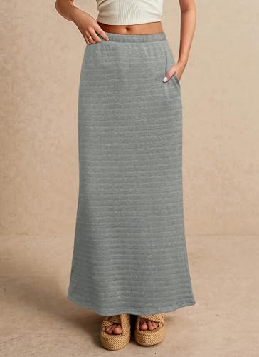 Women's Fall Stylish Maxi Skirt Casual Elastic High Waist Soft Stretchy Autumn Daily Office Vacation Outfits with Pockets2