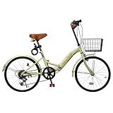 Mixiu 折りたたみ自転車 折り畳み自転車 20インチ 折畳み自転車 6段変速 高炭素鋼フレーム ハンドル・サドル高さ調整可能 前後泥除け装備 ワイヤーロック、ライト、カゴ、空気入れ付き 男女兼用 通勤 通学 旅行 (ライトイエロー)
