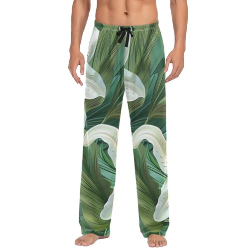 Men's Pajama Pants Beautiful Lilies Flowers Sleep Pajama Lounge Pant with Pockets, Elastic Waistband