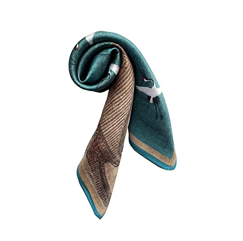 Jerla Women's Men's Small Square Real Mulberry Silk Scarfs Hair Scarf Head Neck Face Scarf 21" X 21" (Blue Bird) #TOP2